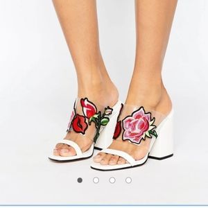 ASOS white block heel slide.